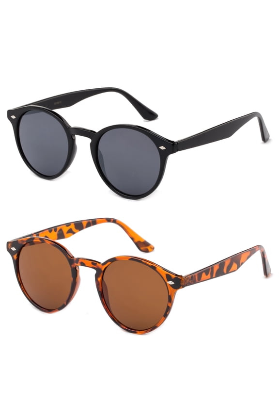 2 Pairs Vintage Inspired Round Horn Rimmed Key Hole Bridge Fashion Sunglasses for Men & Women