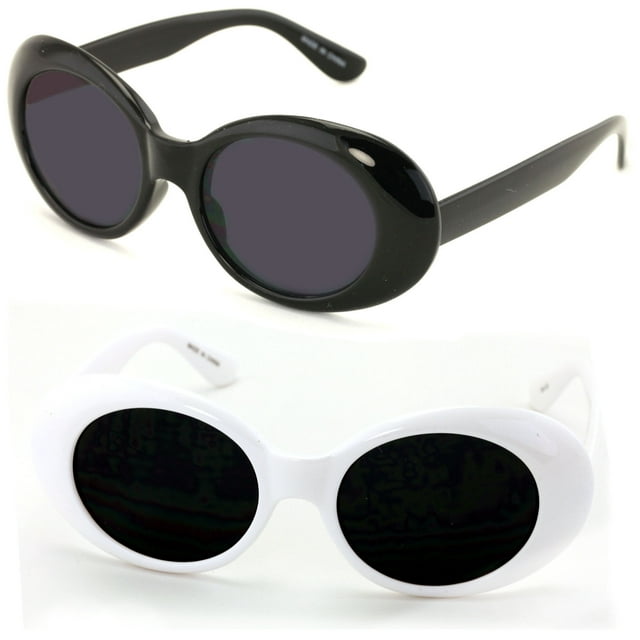 2 Pairs Vintage Sunglasses UV400 Bold Retro Oval Mod Thick Frame Sunglasses Clout Goggles with Black White Round Lens