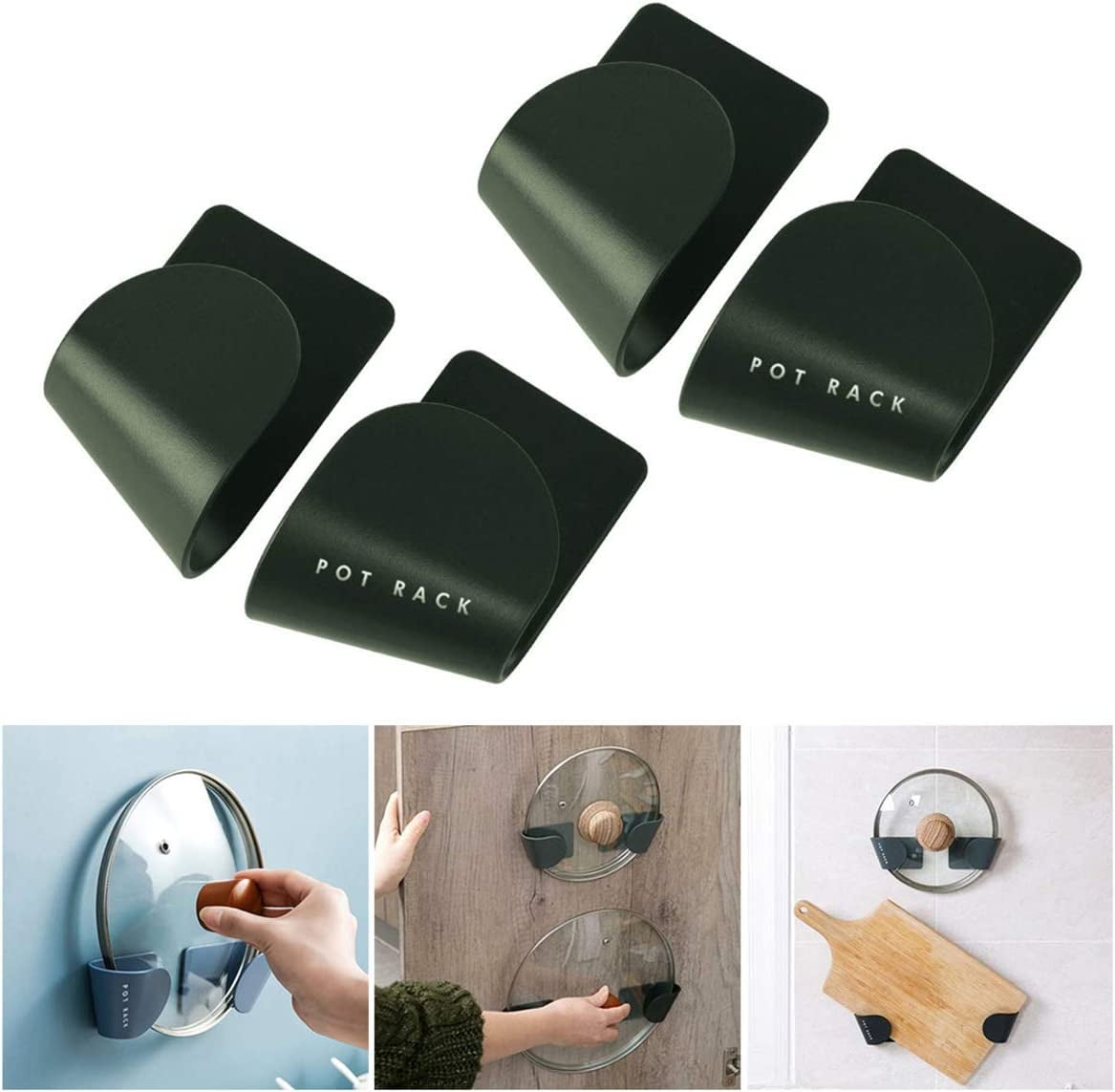 2 Pairs Wall Mount Pot Lid Organizers Racks, Self Adhesive Wall Mounted ...