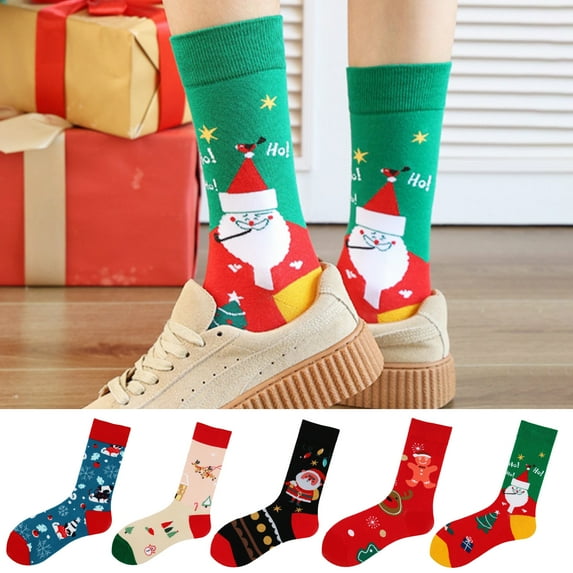 2 Pairs Warm Soft Cotton Christmas Socks Set for Christmas, Holiday or Birthday Gift
