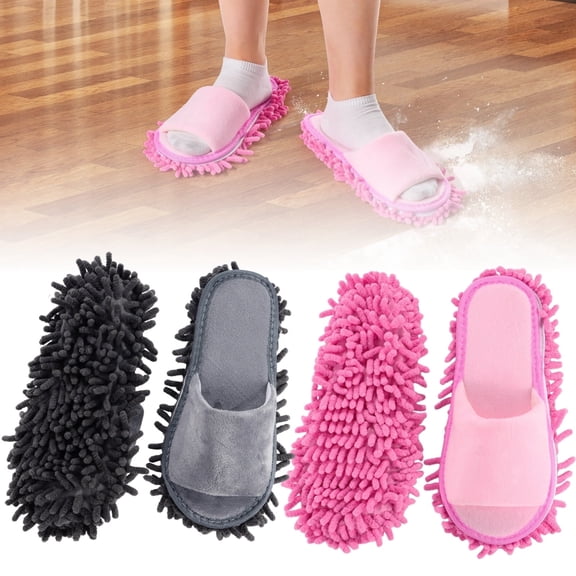 2 Pairs Washable Mop Slippers - Hands-Free Mop Slippers, Floor Cleaning Absorbent Slippers for Men Women, No Bend Over Mop Shoes for Room Kitchen