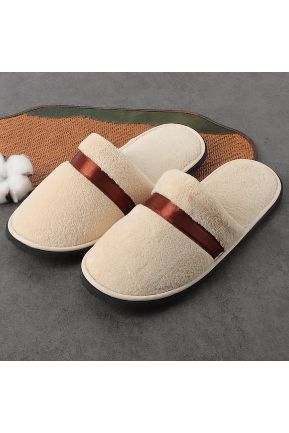 2 Pairs All Season Plush Closed Toe Slippers, Non Slip Indoor House Shoes for Bedroom, Hotel, Wedding and Travel Use