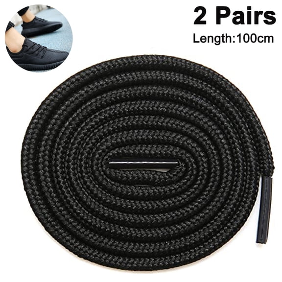 2 Pairs Waxed Round Shoelaces - For Oxford Dress Boots Leather Shoe Laces - Black