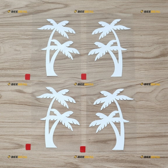2 Pairs White 4 Inches Palm Tree Hawaii Life Decal Sticker Car Laptop Boat Vinyl Style b - Mirror Images Reversed