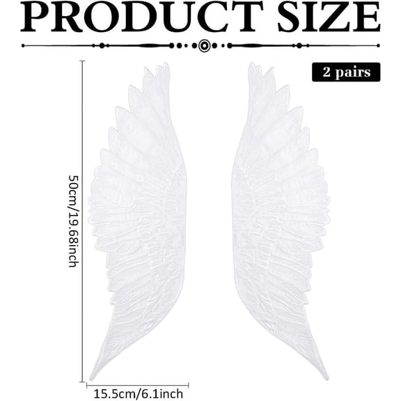 2 Pairs White Angel Wing Patch 19.76.1inch Large Wings Embroidred Applique Patches Polyester Sew On Feathers Appliques