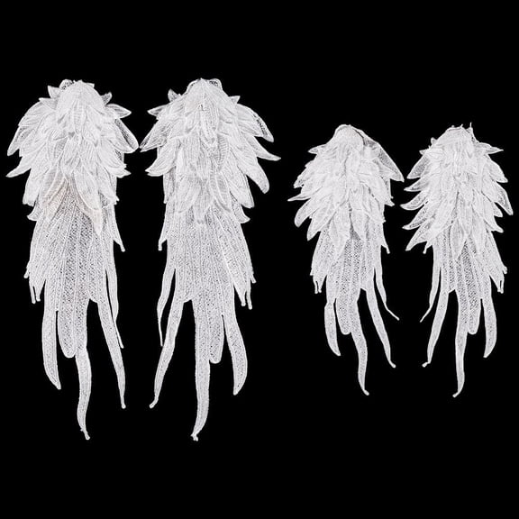 2 Pairs White Angel Wings Lace Applique Sew on Dress Shoulder Badge Ornament Polyester Embroidery Decorative Lace Patch for Party Wedding Evening Dresses 16.3x6.5 inch 11.6x4.5 inch
