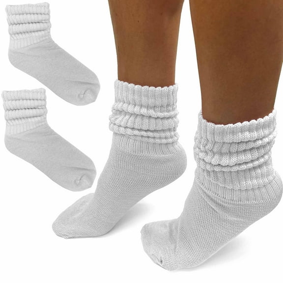 2 Pairs White Slouch Socks Cotton Plush Soft Thick Knit Scrunch Junior Girls 6-8