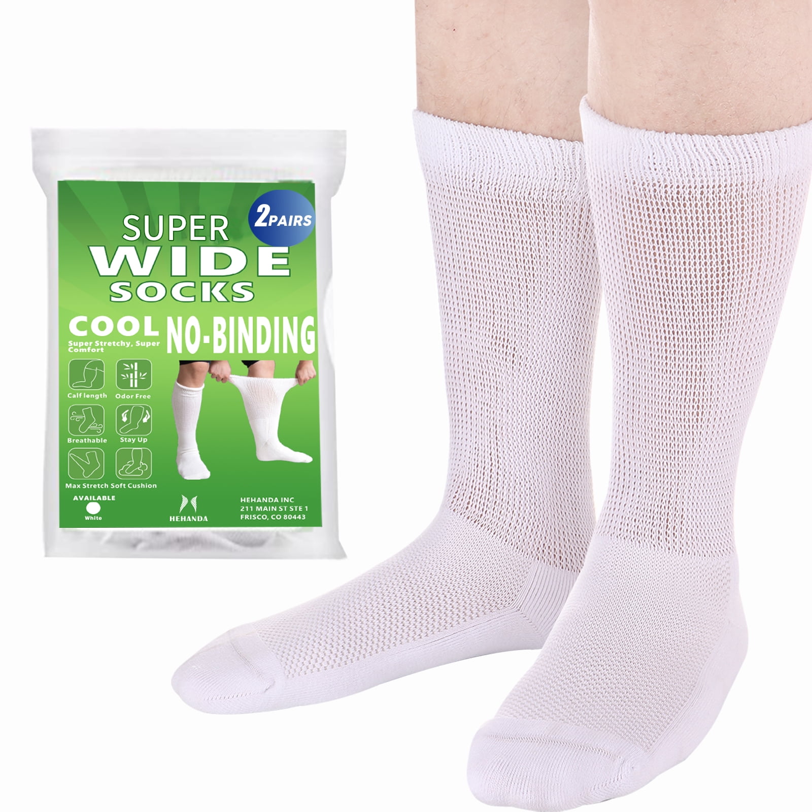 2 Pairs White Super Wide Socks - for Lymphedema - Bariatric Sock –  Oversized Anti-Slip Sock Stretches up to 30'' over Calf for Swollen Feet  Mens and