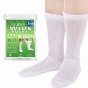 HEHANDA 2 Pairs White Super Wide Socks - for Lymphedema - Bariatric Sock – Oversized Anti-Slip Sock Stretches up to 30'' over Calf for Swollen Feet Mens and Womens Legs - One Size Unisex