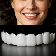 2 Pairs White Teeth Grillz Set Top & Bottom, Removable Plastic Pre-Made Costume Instant Grills