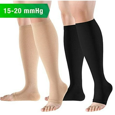 2 Pairs Wide Calf Compression Socks - 15-20 mmHg Knee High - Great for Ankle Support and Plantar Fasciitis Relief, Open Toe Stockings for Women and Men