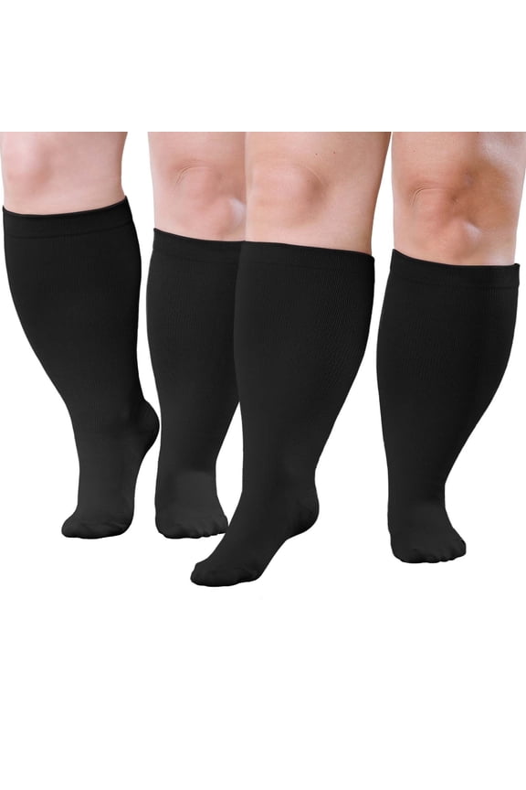 2 Pairs Wide Calf Compression Socks for Women Men AMITOFO Circulation 20-30mmHg Plus Size Knee High Support Stockings for Medical | Circulation | Nurses | Running | Travel, Black 4XL