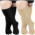 thumbnail image 1 of 2 Pairs Wide Calf Compression Socks for Women Men AMITOFO Circulation 20-30mmHg Plus Size Knee High Support Stockings| Circulation | Nurses | Running | Travel,Beige Black 4XL, 1 of 8
