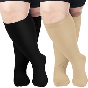 2 Pairs Wide Calf Compression Socks for Women Men AMITOFO Circulation 20-30mmHg Plus Size Knee High Support Stockings| Circulation | Nurses | Running | Travel,Beige Black 4XL