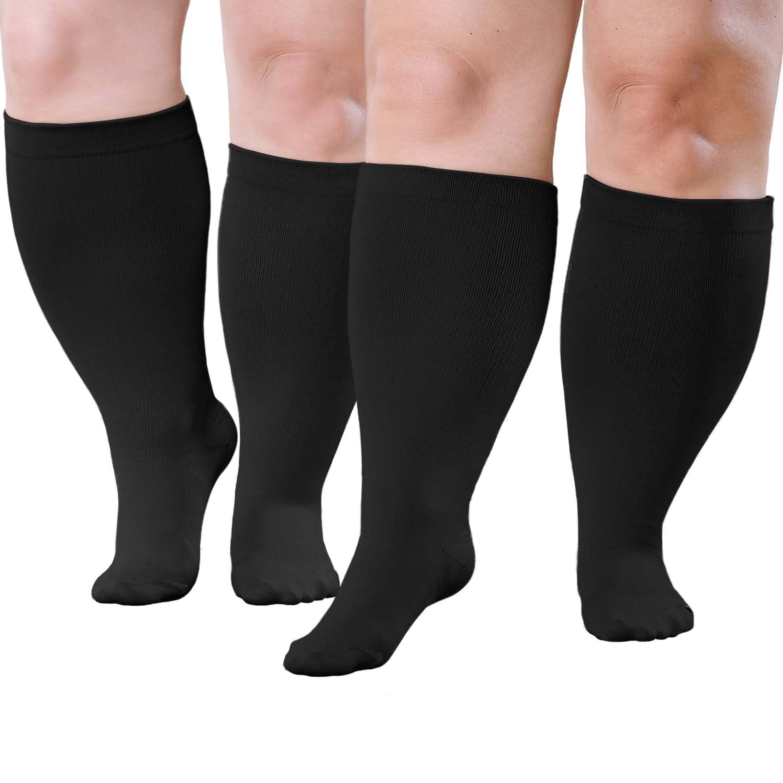 4 Pairs Wide Calf Compression Socks For Women Men Circulation Plus Size Knee High Support Stockings For Circulation Nurses Running 3xl - View #3