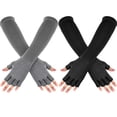 thumbnail image 1 of 2 Pairs Winter Fingerless Gloves Long Thermal Knitted Mittens Stretchy Arm Warmers Half Finger Gloves for Men Women, 11 Inch, 1 of 3