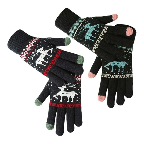 2 Pairs Winter Screen Gloves Deer Cozy Warm Knitted Christmas Stocking Stuffers For Women Men
