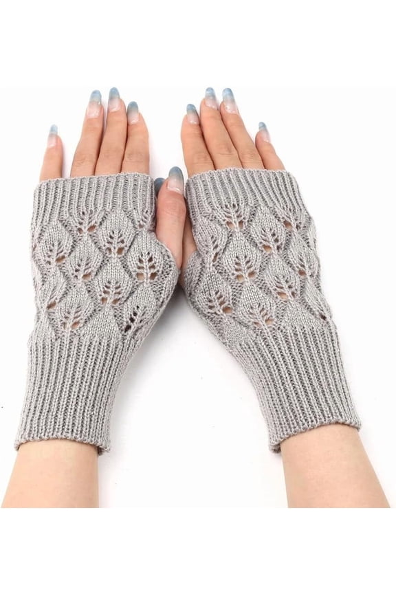 2 Pairs Winter Warm Fingerless Gloves Knitted Acrylic Fiber Light Gray 200x75mm Soft Comfortable Handwear for Women Cold Weather Outdoor Activities Gainsboro DIY