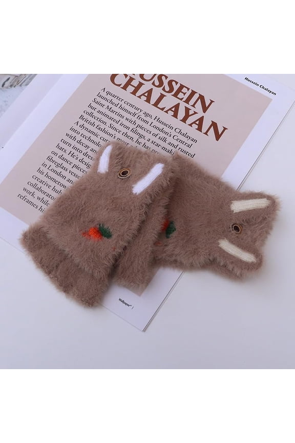 2 Pairs Winter Warm Fingerless Gloves Velvet 247mm Convertible Half ped 2 in 1 Mitten Soft Comfortable Handwear for Women Cold Weather Outdoor Activities