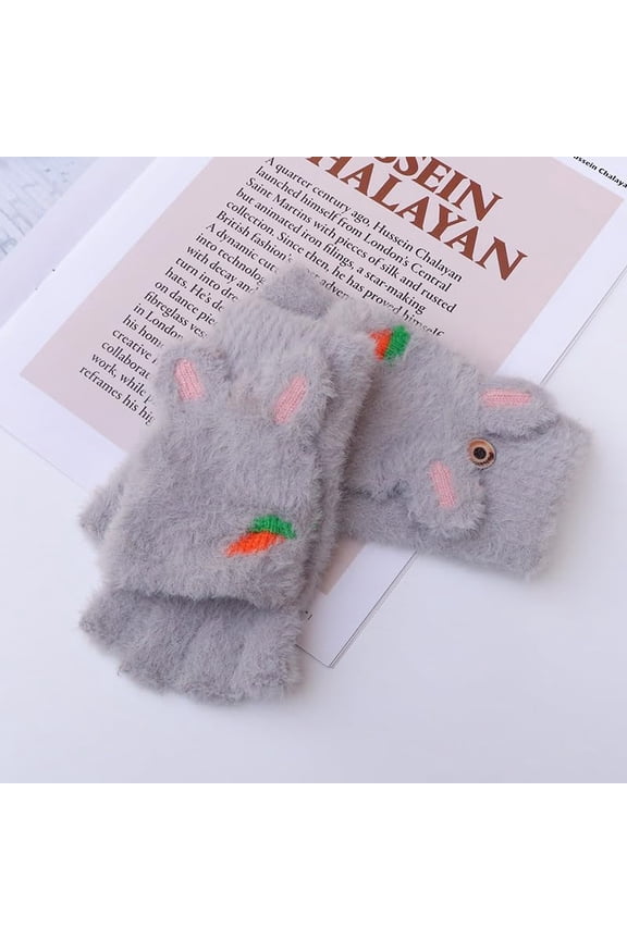 2 Pairs Winter Warm Fingerless Gloves Velvet Gray 247mm Convertible Half ped 2 in 1 Mitten Soft Comfortable Handwear for Women Cold Weather Outdoor Activities