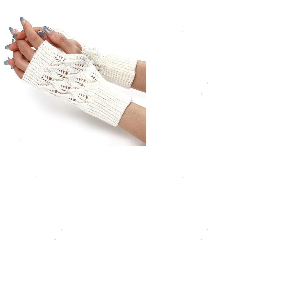 2 Pairs Winter Warm Knitted Acrylic Fiber Fingerless Gloves White 200x75mm Soft Comfortable Handwear for Women Cold Weather Outdoor Activities DIY