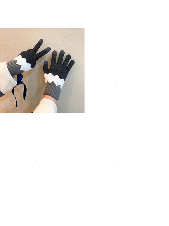 2 Pairs Winter Warm Touch Screen Gloves Cotton Knitted Full Finger Windproof Thermal Gloves 247mm Soft Comfortable Handwear