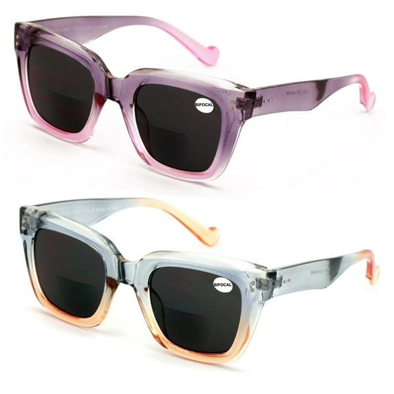 2 Pairs Women BIFOCAL Sunglasses Bold Oversized Fashion Outdoor UV Protection Reader Reading 108 +1.50