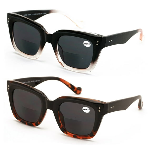 2 Pairs Women BIFOCAL Sunglasses Bold Oversized Fashion Outdoor UV Protection Reader Reading 108 +1.75