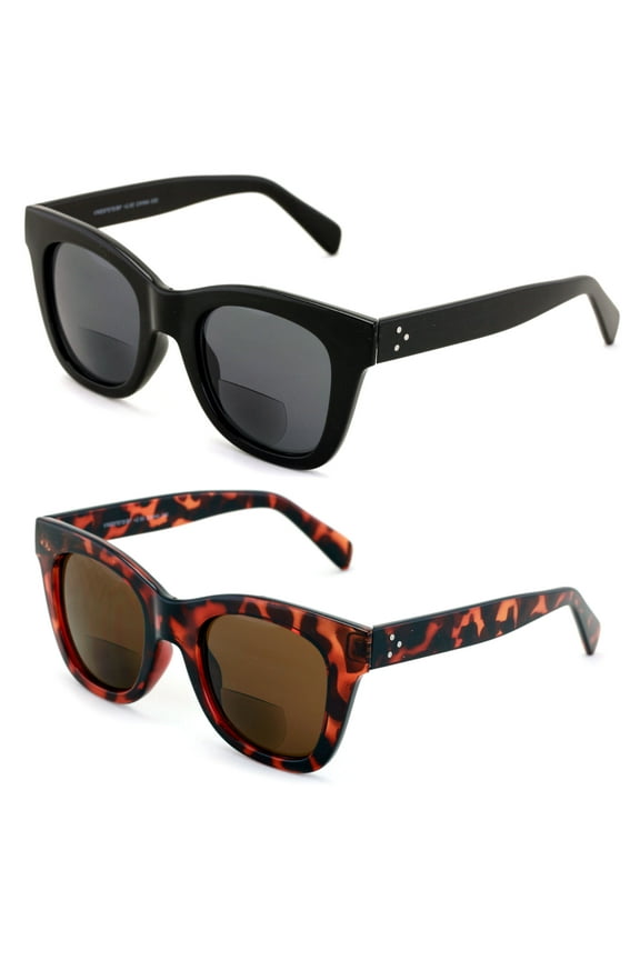 2 Pairs Women Bifocal Large Bold Oversized Reading Sunglasses - Outdoor Reader - Bi-Focal Glasses +1.75