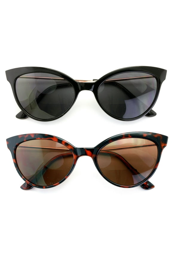 2 Pairs Women Bifocal Reading Sunglasses Outdoor Reader Glasses Cateye Vintage Black Tortoise +2.25