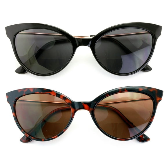 2 Pairs Women Bifocal Reading Sunglasses Outdoor Reader Glasses Cateye Vintage Black Tortoise +2.75