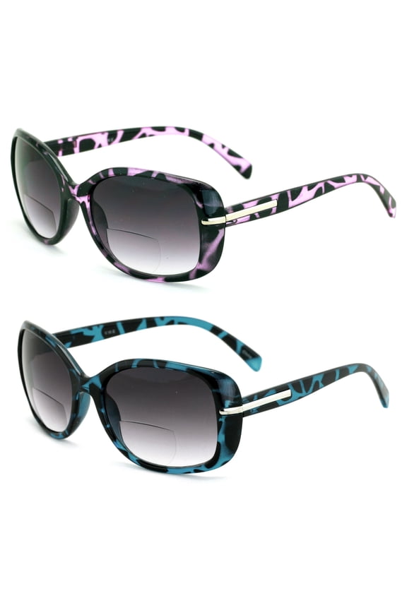 2 Pairs Women Bifocal Reading Sunglasses Outdoor Reader Glasses Leopard Bi-Focals +2.00