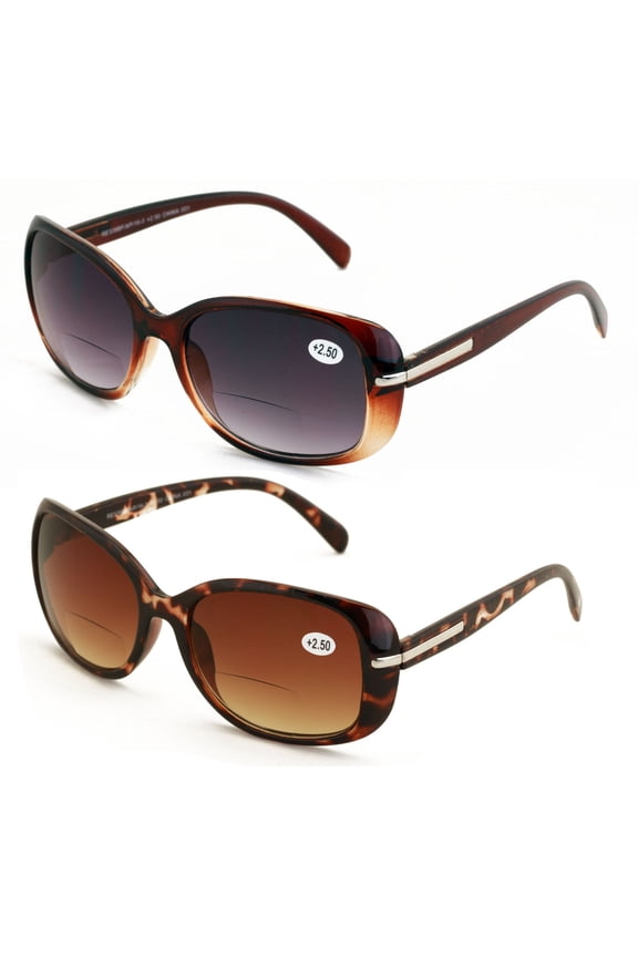 2 Pairs Women Bifocal Reading Sunglasses Outdoor Reader Glasses Leopard Bi-Focals +2.25