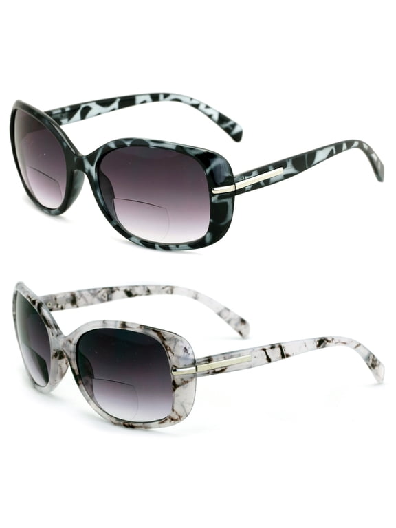 2 Pairs Women Bifocal Reading Sunglasses Outdoor Reader Glasses Leopard Bi-Focals +2.50