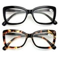 thumbnail image 1 of 2 Pairs Women Big Lens Butterfly Reading Glasses - Fun Cateye Clear Lens Readers - Black Tortoise, 1 of 3