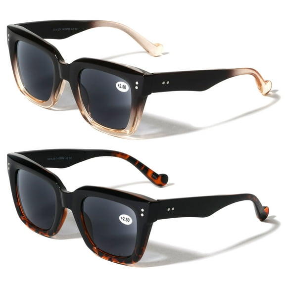 2 Pairs Women Bold Oversize Outdoor Reading Sunglasses - NOT BIFOCAL - Tinted Readers UV400  3.25