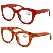 2 Pairs Women Bold Round Reading Glasses - Blue Light Blocking Readers +3.00