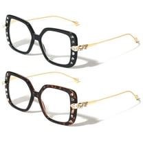 2 Pairs Women Butterfly Square Oversized Gold Metal Temple Reading Glasses Gem Rhinestones 1.00
