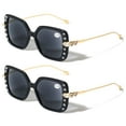 thumbnail image 1 of 2 Pairs Women Butterfly Square Oversized Gold Metal Temple Reading SunGlasses Gem Rhinestones Tinted Reader +2.75, 1 of 3