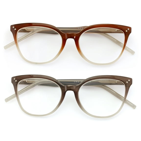 2 Pairs Women Cateye 2 Tone Optical Frame Reading Glasses - Fashion Clear Lens Reader ZT106 +1.00