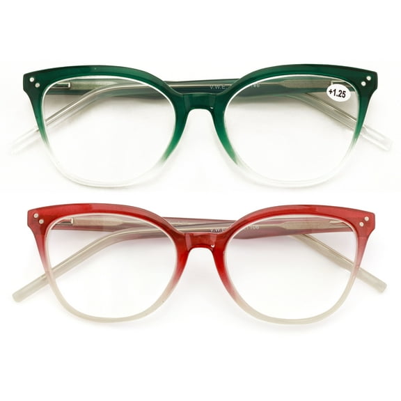 2 Pairs Women Cateye 2 Tone Optical Frame Reading Glasses - Fashion Clear Lens Reader ZT106 +3.50