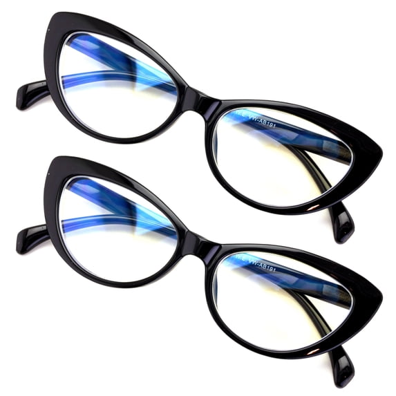 2 Pairs Women Cateye Glasses Reading Readers Anti Blue Light UV Eye Protection Black +0.00