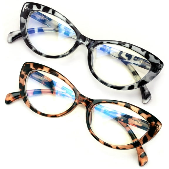 2 Pairs Women Cateye Glasses Reading Readers Anti Blue Light UV Eye Protection Leopard +3.00