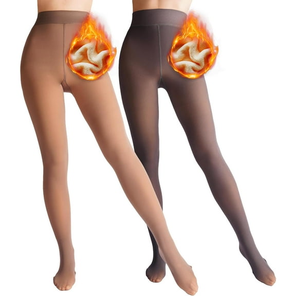2 Pairs Women Fleece Lined Tights-Fake Translucent Leggings High Waist Pantyhose Sheer Thick Warm Tights For Women