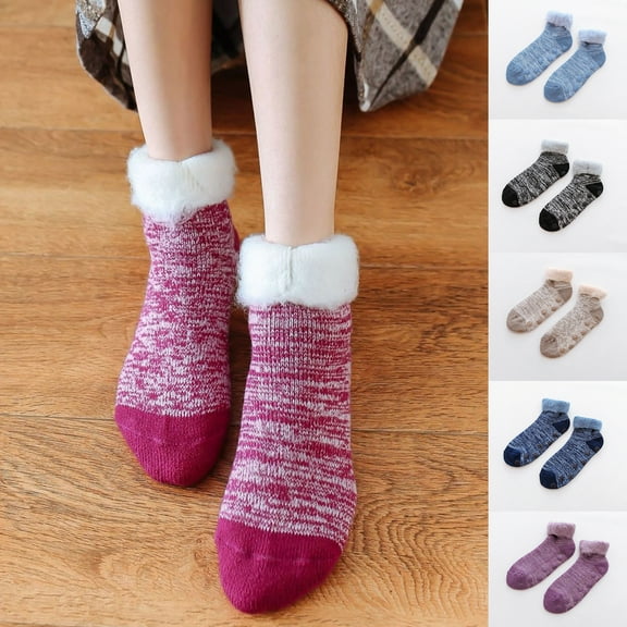 2 Pairs Women Fuzzy Slipper Socks Fluffy Cozy Winter Warm Fleece Plush Knit Non Slip Socks