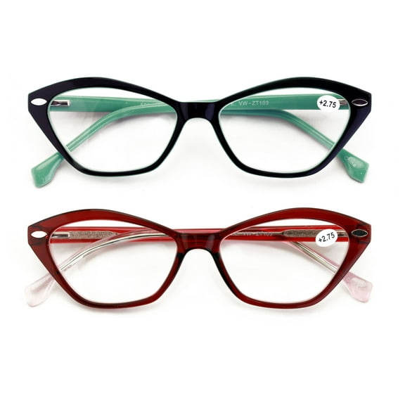 2 Pairs Women Hexagon Cateye Fashion Optical Frame Reading Glasses - Clear Readers ZT103 +1.00