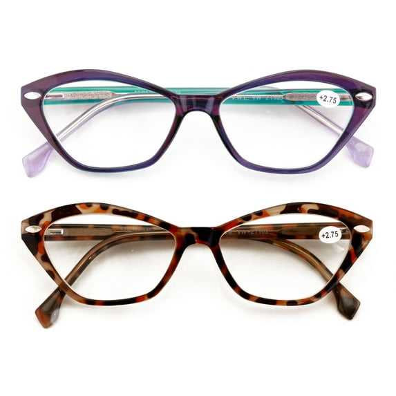 2 Pairs Women Hexagon Cateye Fashion Optical Frame Reading Glasses - Clear Readers ZT103 +1.75