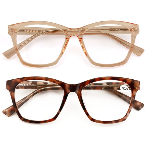 2 Pairs Women Large Translucent Optical Frame Reading Glasses - Clear Lens Fashion Reader ZT104 +2.50
