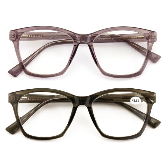 2 Pairs Women Large Translucent Optical Frame Reading Glasses - Clear Lens Fashion Reader ZT104 +2.75