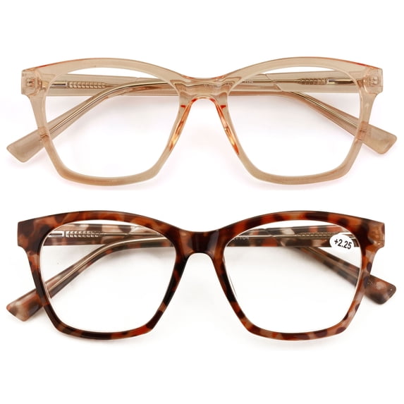 2 Pairs Women Large Translucent Optical Frame Reading Glasses - Clear Lens Fashion Reader ZT104 +3.00